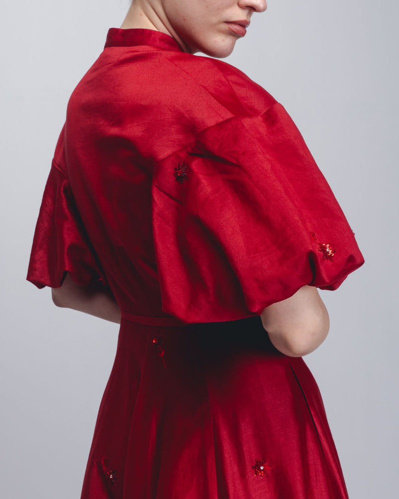 Lara Dress - Red cotton by Leh Studios in red color for women Worldwide