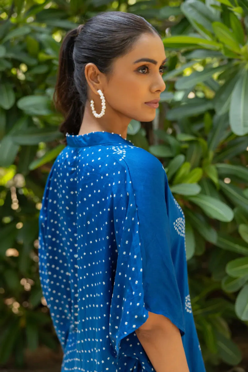LEAF PANT SET-BLUE silk by Dyelogue in blue color for women Worldwide