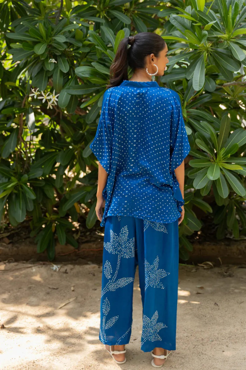 LEAF PANT SET-BLUE silk by Dyelogue in blue color for women Worldwide