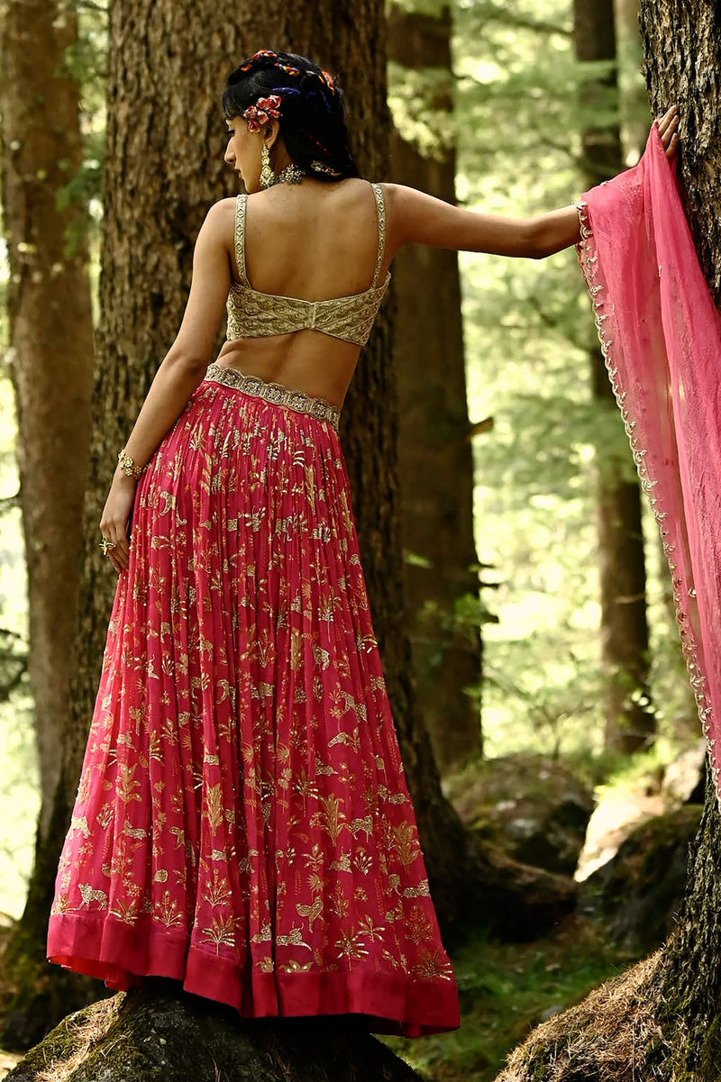 Lea Lehenga Set georgettte by Paulmi & Harsh-kahan Sep'26 in pink for women Worldwide