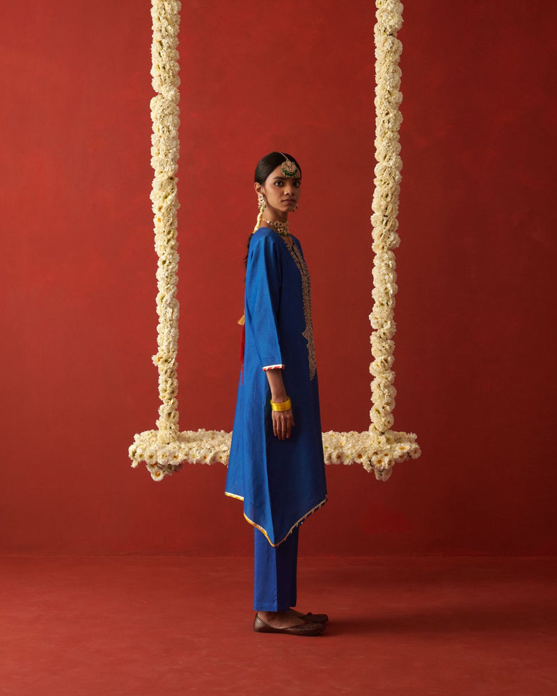 LEELA & SIFAT KURTA & PANT chiffon by Rashika Mittal in blue color for women Worldwide