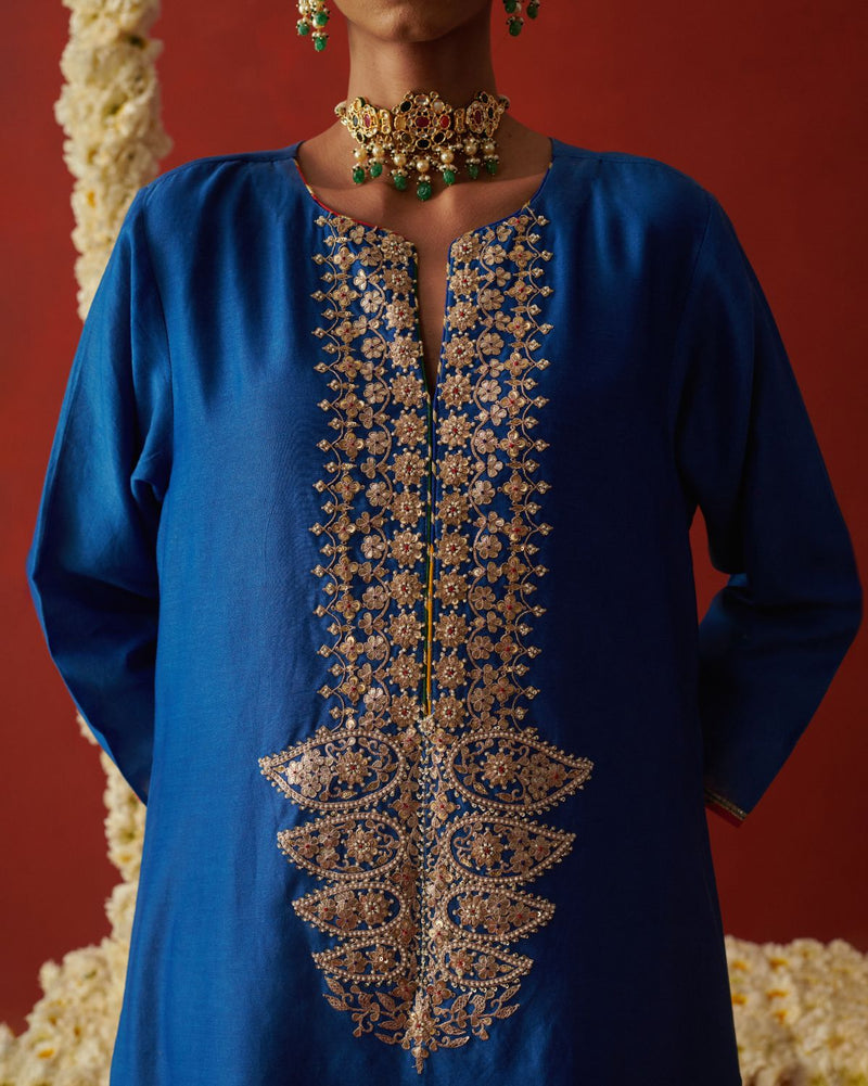 LEELA & SIFAT KURTA & PANT chiffon by Rashika Mittal in blue color for women Worldwide