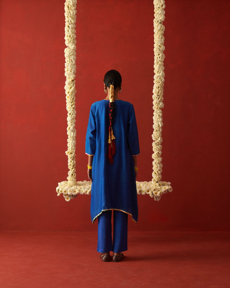 LEELA & SIFAT KURTA & PANT chiffon by Rashika Mittal in blue color for women Worldwide