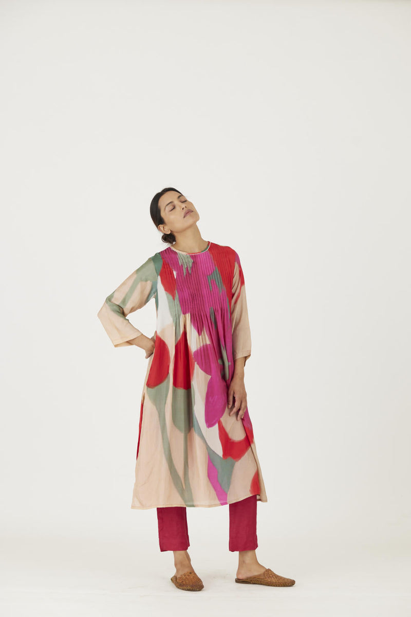 LEI LANI RED PINTUCKS KURTA SET Kurta Sets by Yam for women Worldwide