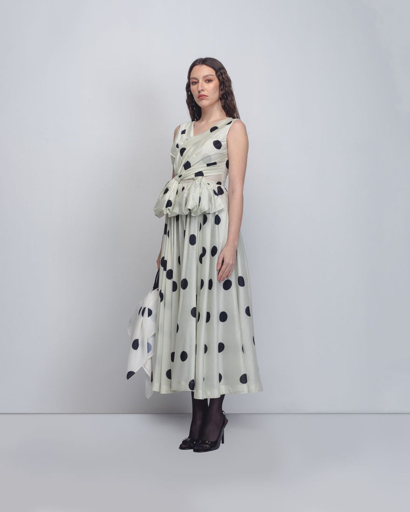 Lia Dress - Off White + Black Dots cotton by Leh Studios in black color for women Worldwide