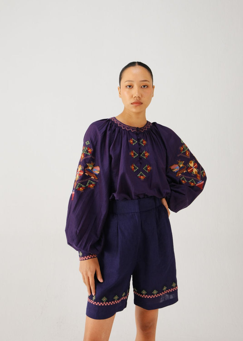 Lido set-Ink folk emb. silk by CORD for women Worldwide