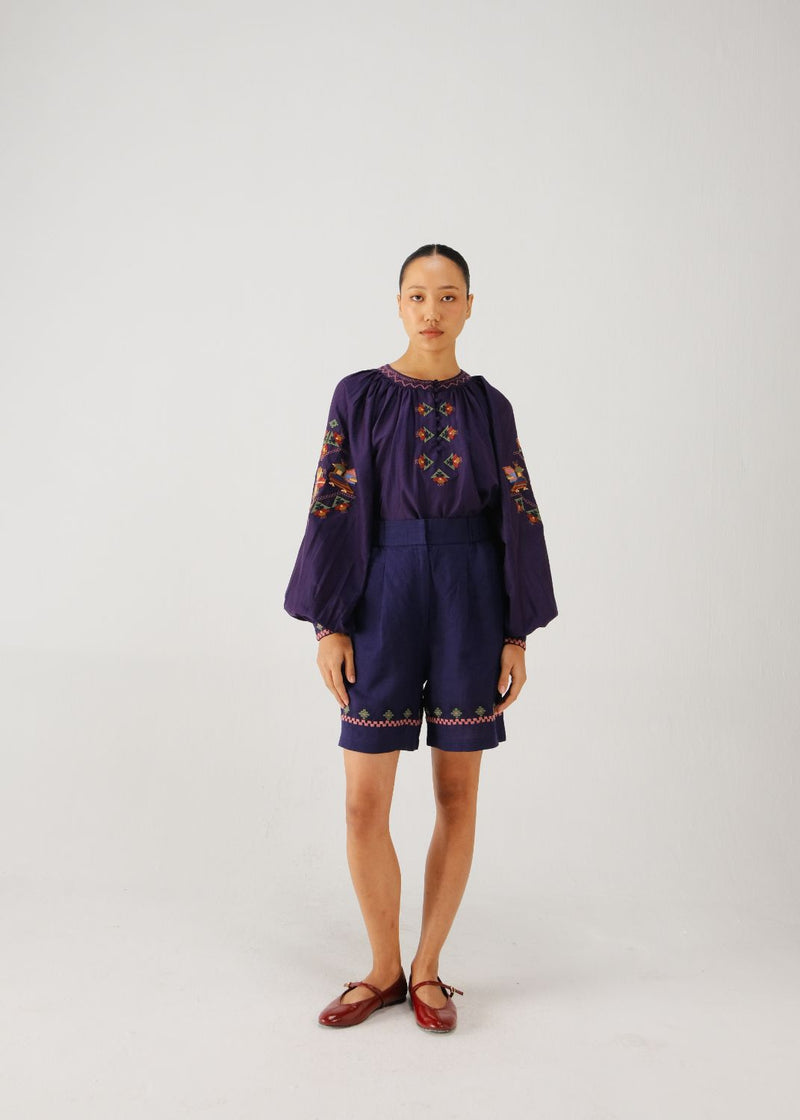 Lido set-Ink folk emb. silk by CORD for women Worldwide