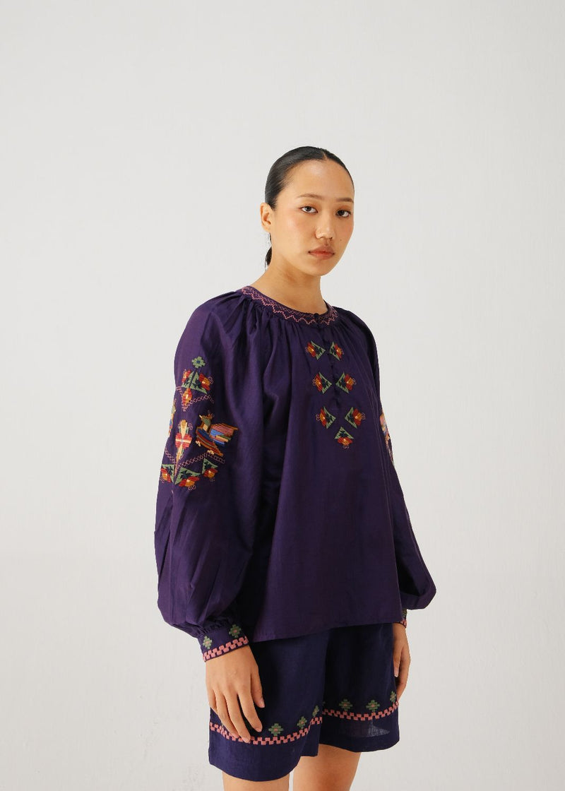 Lido top-Ink folk emb. silk by CORD for women Worldwide