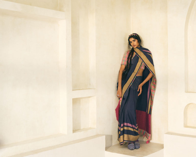 Lila Sari cotton by SWATTI KAPOOR in blue color for women Worldwide