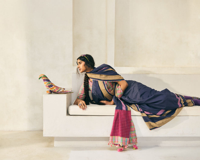 Lila Sari cotton by SWATTI KAPOOR in blue color for women Worldwide