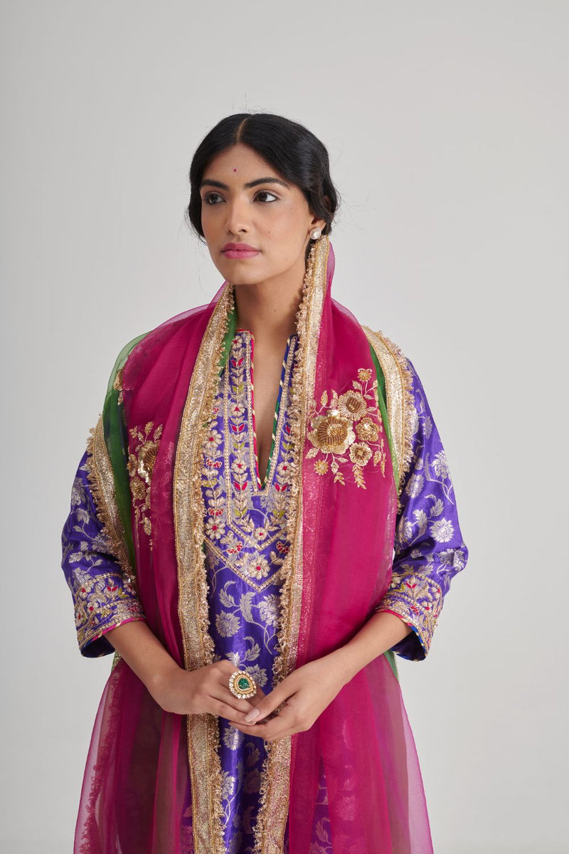 LILA DUPATTA organza by Rashika Mittal in multi color for women Worldwide
