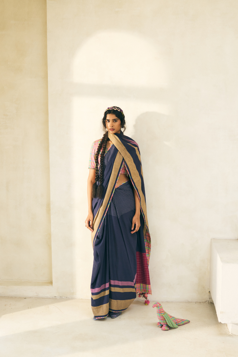 Lila Sari cotton by SWATTI KAPOOR in blue color for women Worldwide