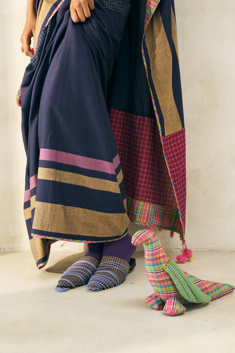 Lila Sari cotton by SWATTI KAPOOR in blue color for women Worldwide