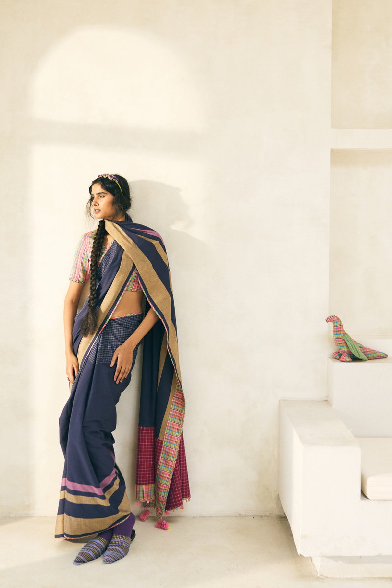 Lila Sari cotton by SWATTI KAPOOR in blue color for women Worldwide