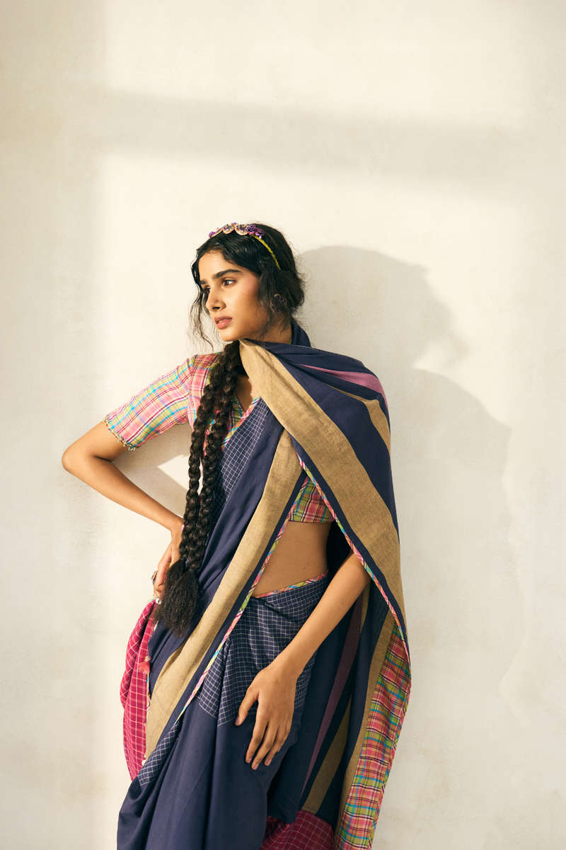 Lila Sari cotton by SWATTI KAPOOR in blue color for women Worldwide