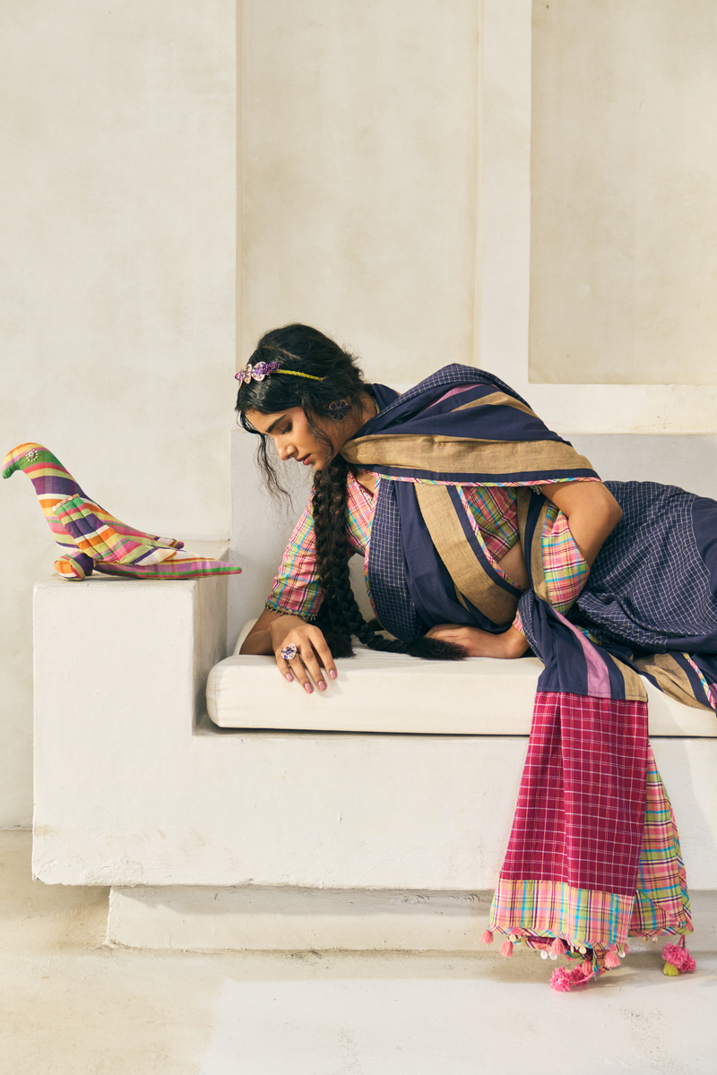 Lila Sari cotton by SWATTI KAPOOR in blue color for women Worldwide