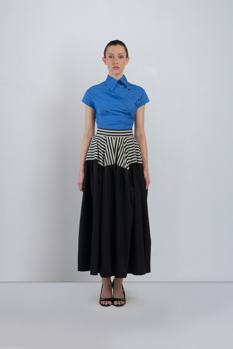 LILLE DRESS - Cobalt + Black + Black/White Stripes dress by Leh Studios in cobalt for women Worldwide
