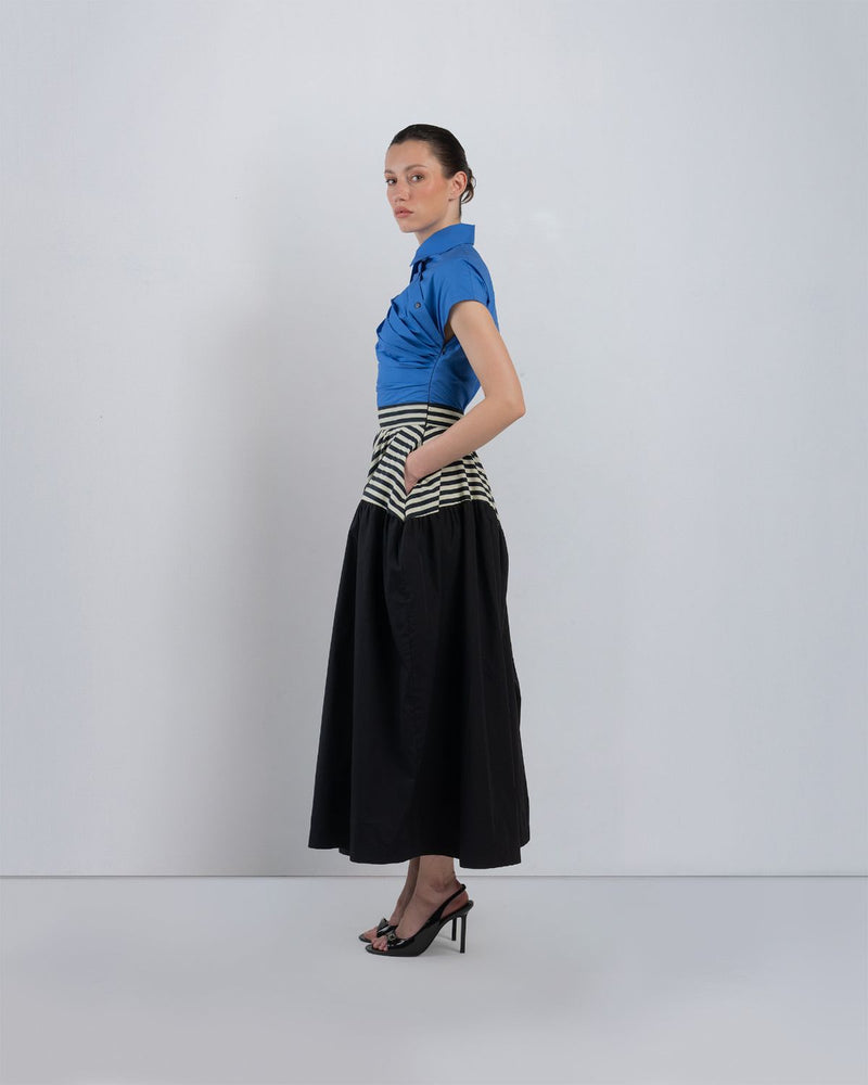LILLE DRESS - Cobalt + Black + Black/White Stripes dress by Leh Studios in cobalt for women Worldwide