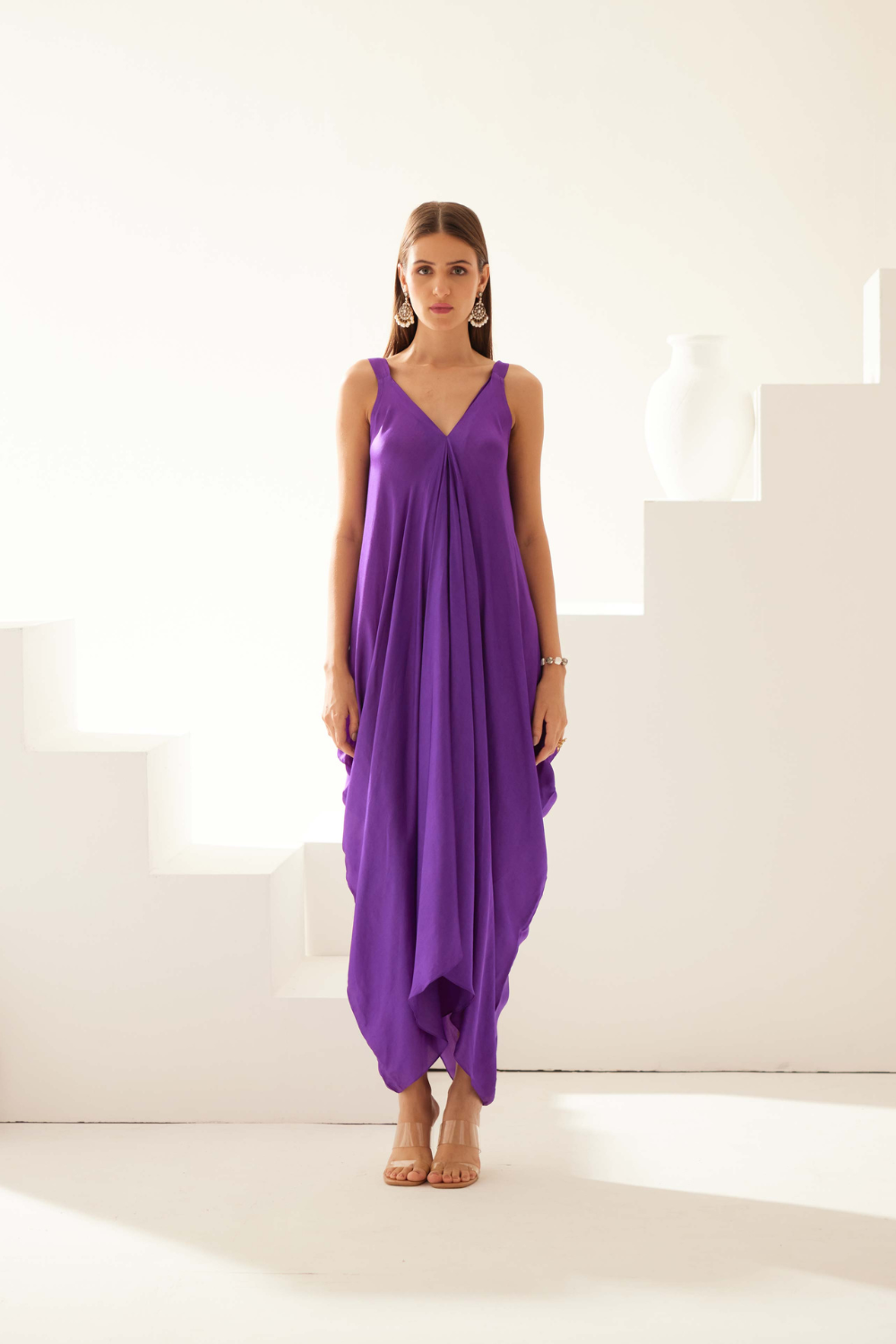 Purple satin maxi dress