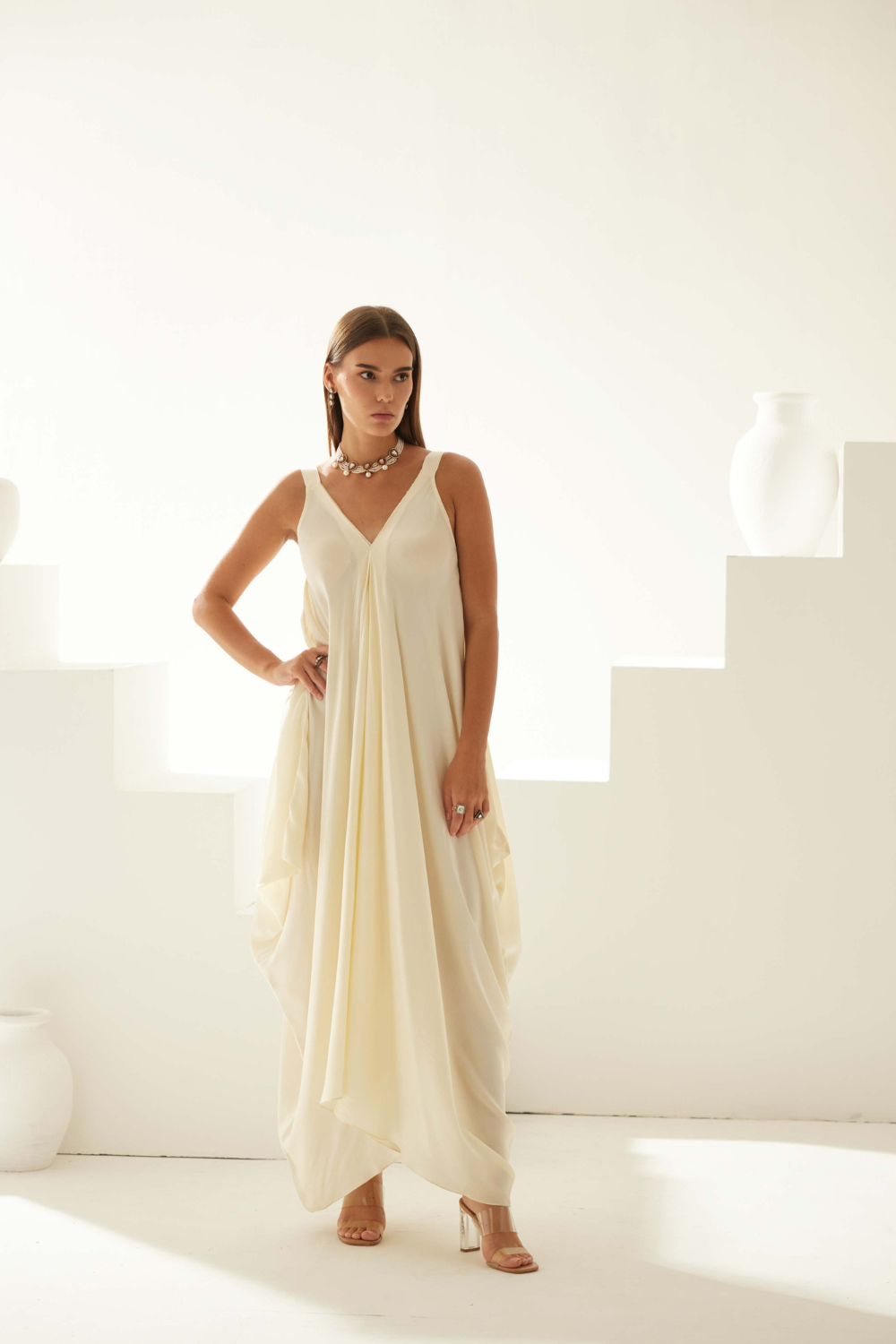 Cream satin maxi dress