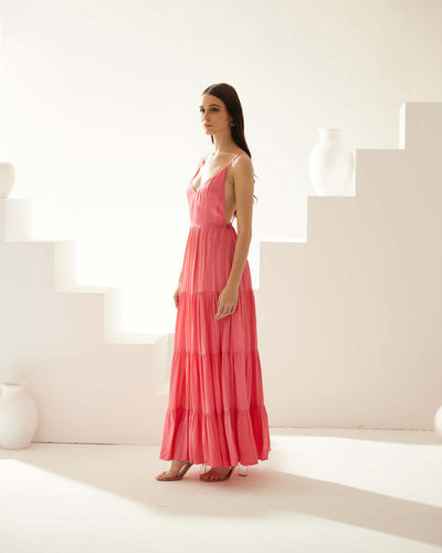 Peach tier maxi dress - v-neck