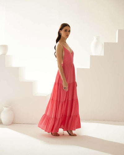 Peach tier maxi dress - v-neck