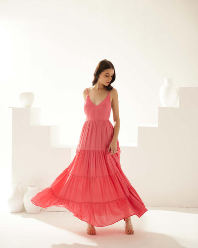 Peach tier maxi dress - v-neck