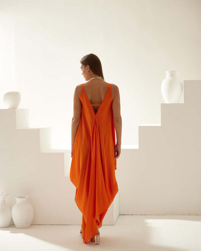 Orange drape maxi dress