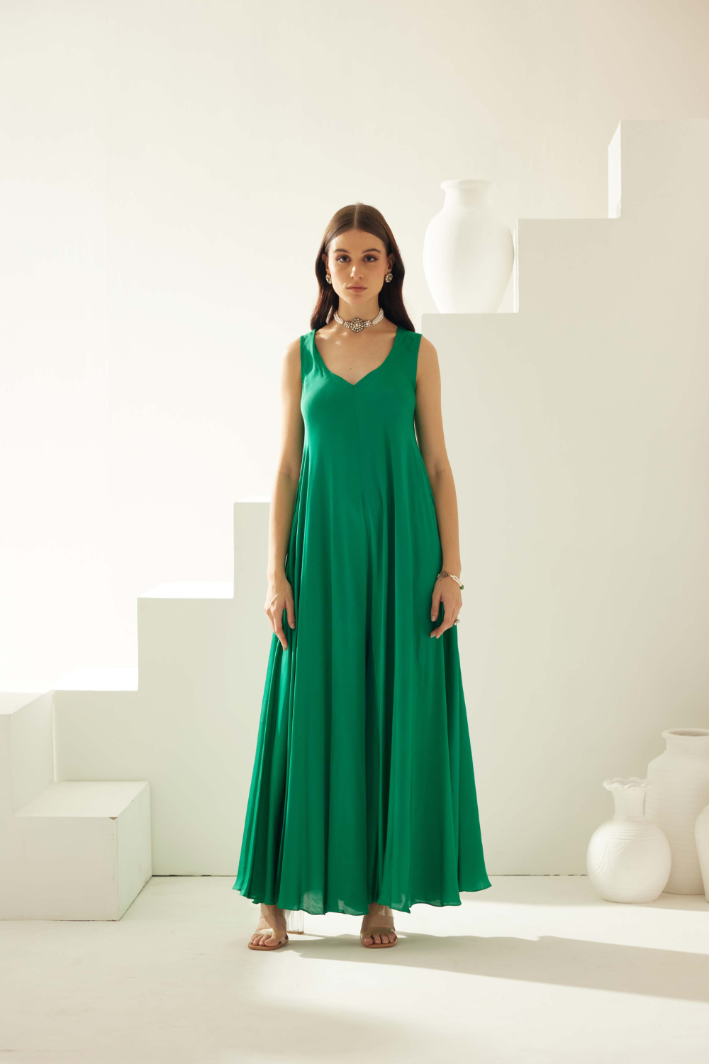 Green sleeveless jumpsuit