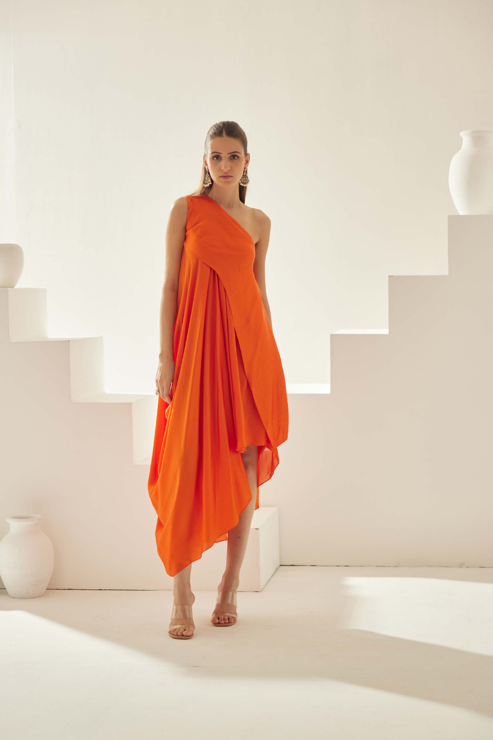 Orange aysmmetrical maxi dress