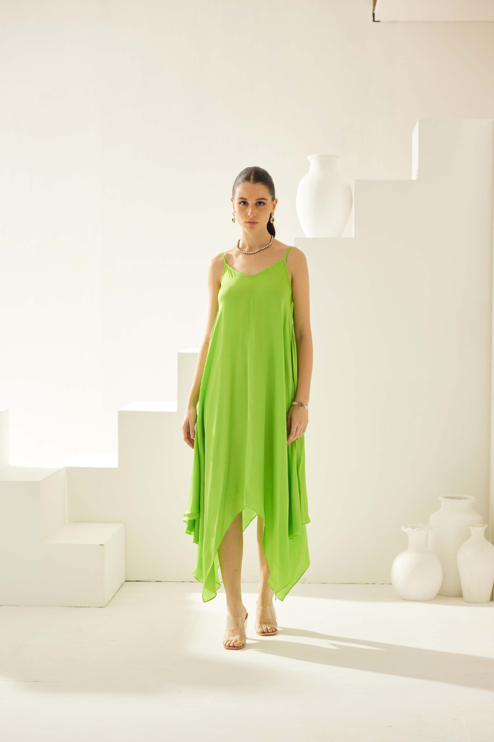 Lime green strappy midi dress