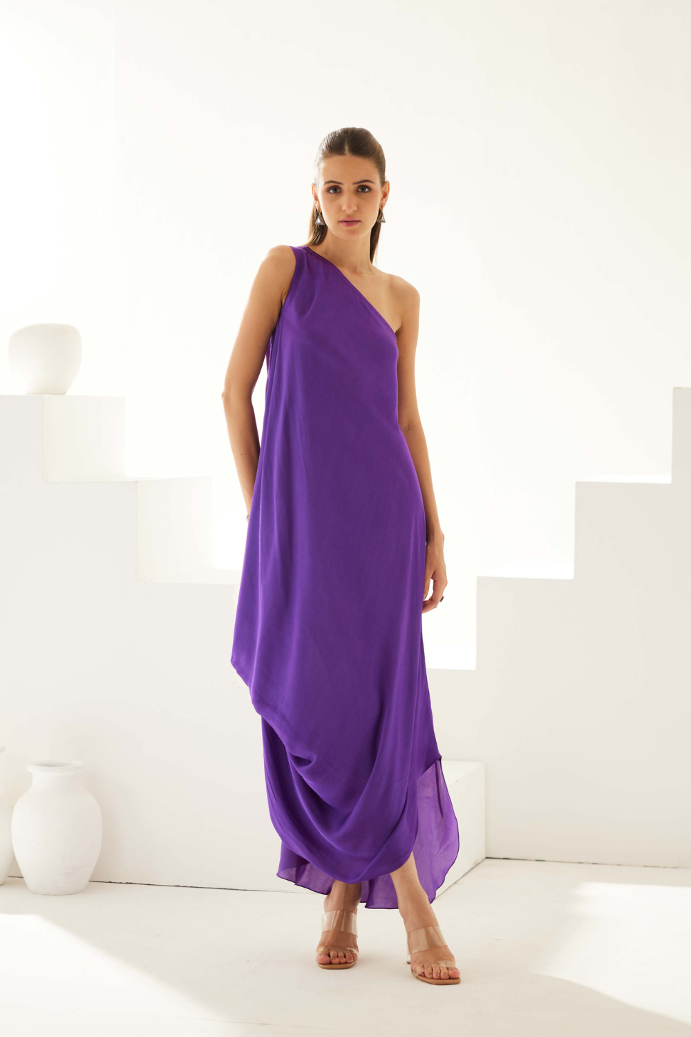 Purple one shoulder maxi dress