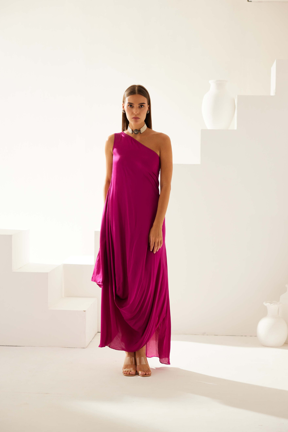 Wine one shoulder maxi dress