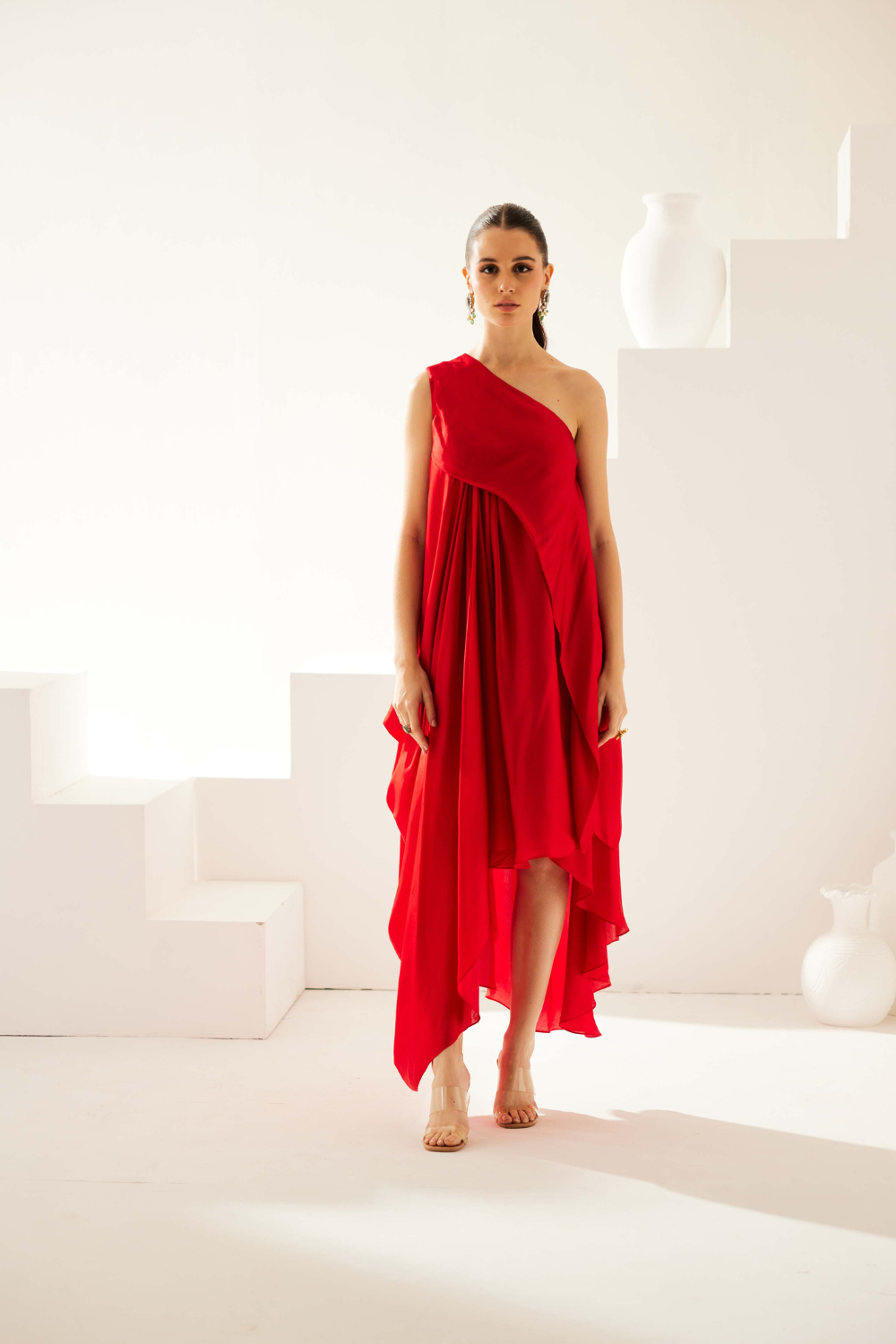 Red aysmmetrical maxi dress