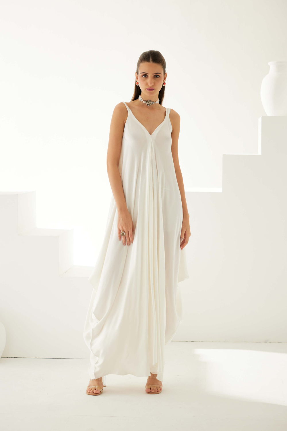 Ivory satin maxi dress