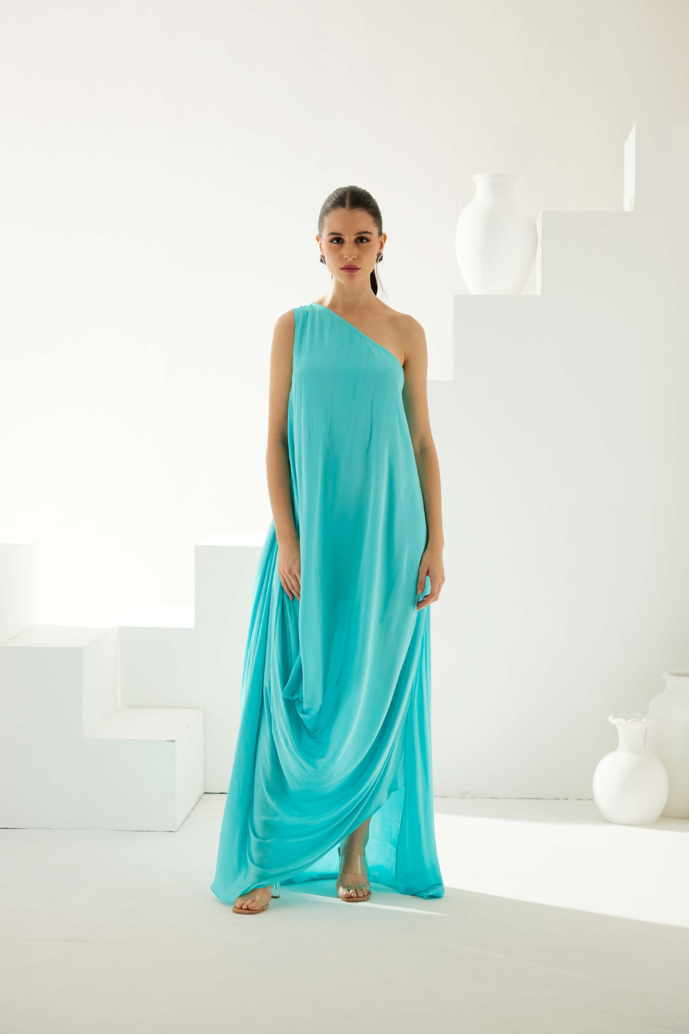 Turquoise aysmmetrical maxi dress