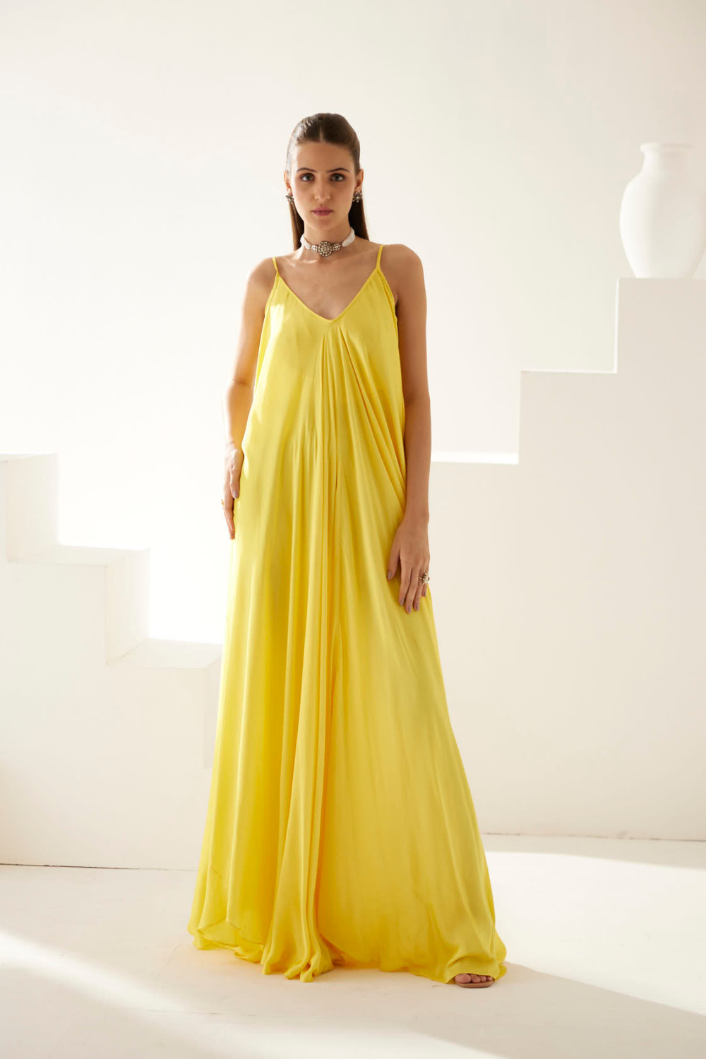 Yellow strappy maxi dress