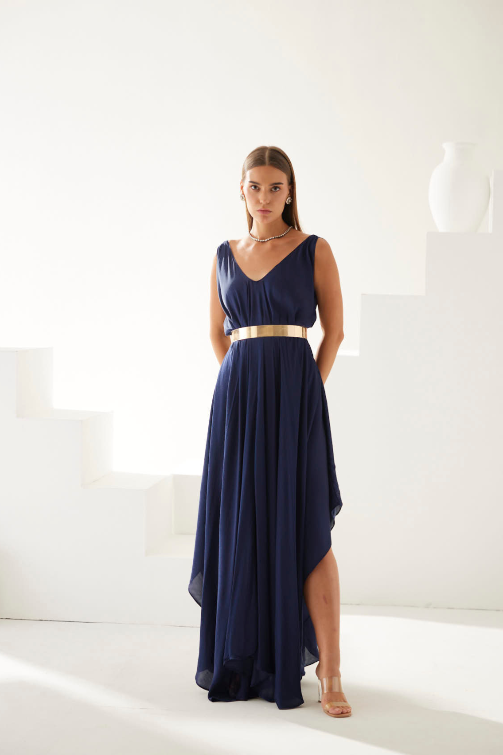 Navy v-neck maxi dress