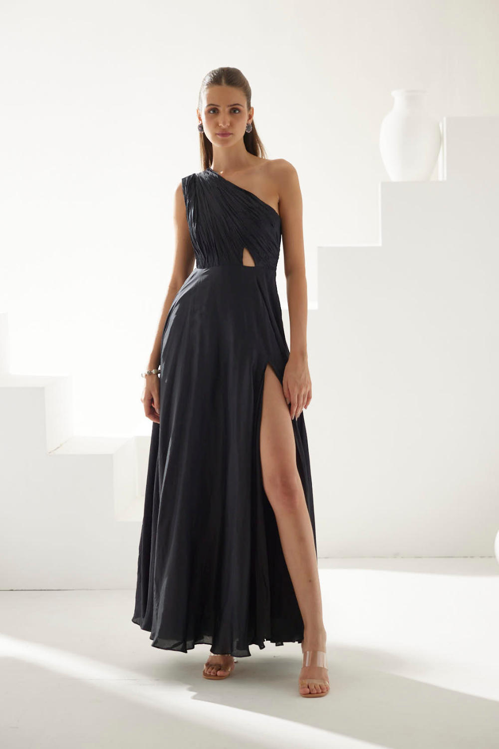 Black one shoulder maxi dress