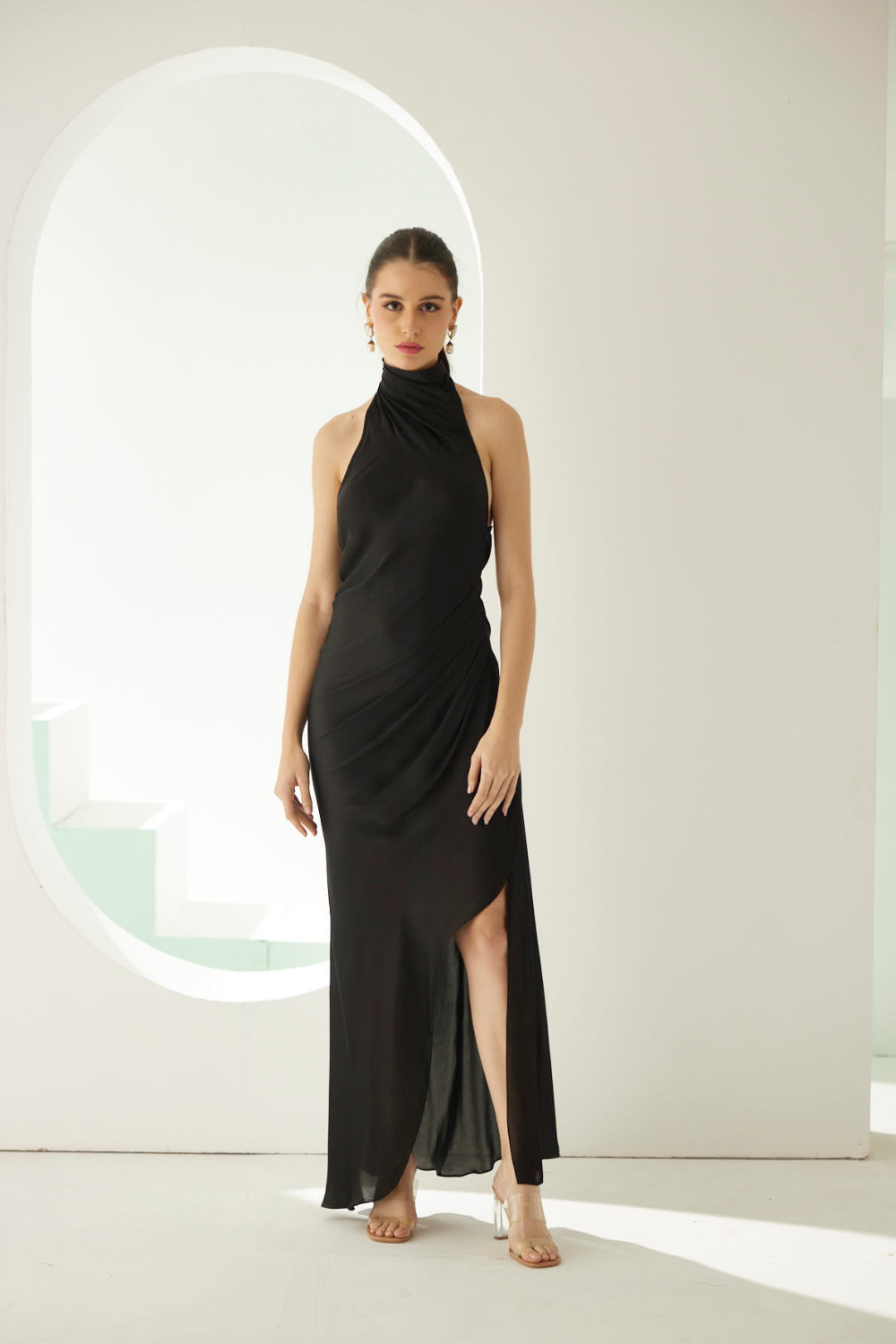 Black halter maxi dress