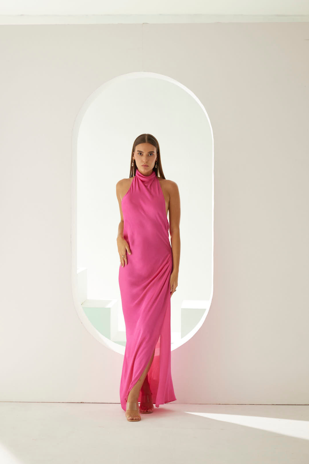 Pink halter maxi dress