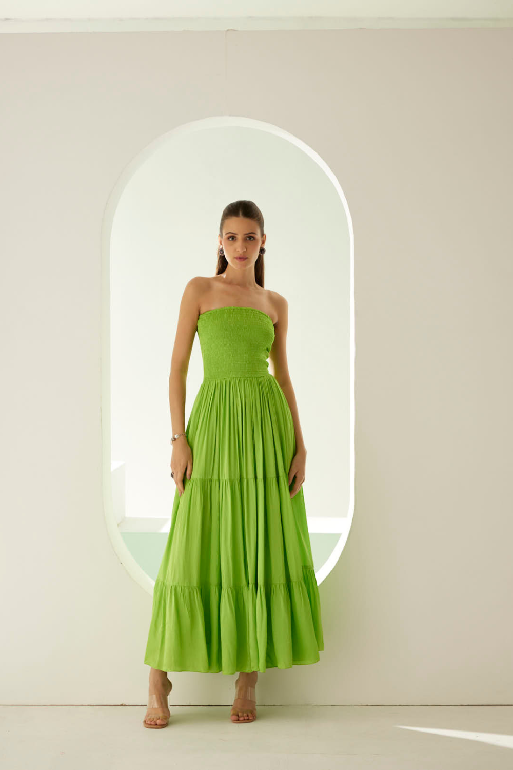 Lime green tier maxi dress