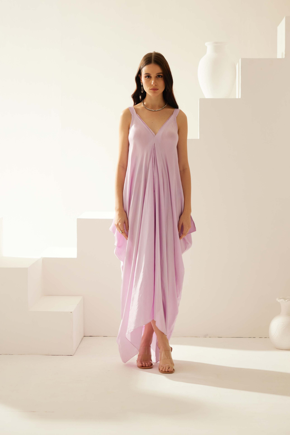 Lilac satin maxi dress