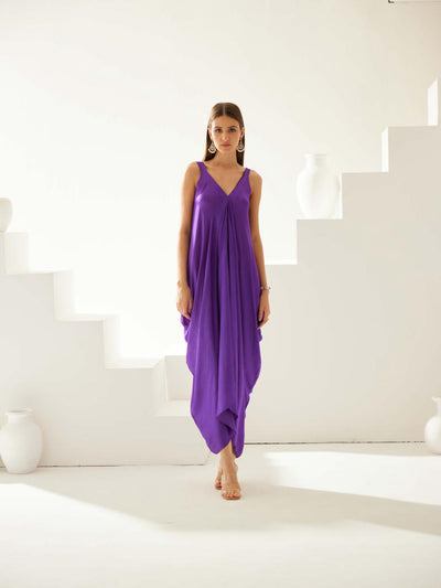 Purple satin maxi dress