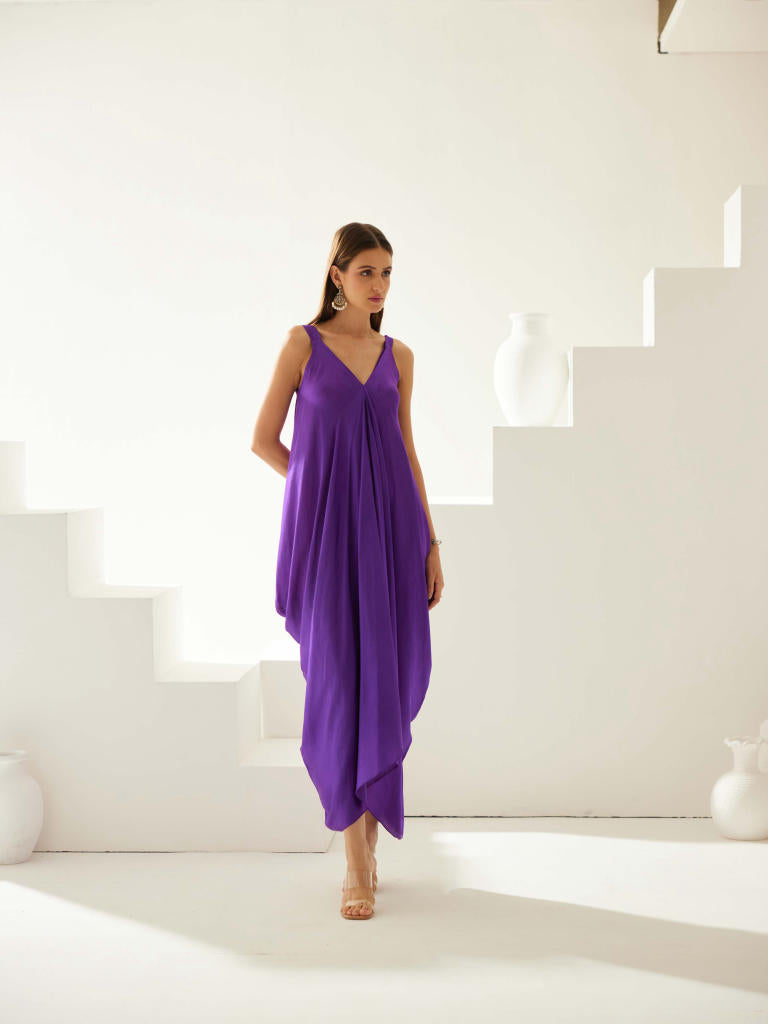 Purple satin maxi dress