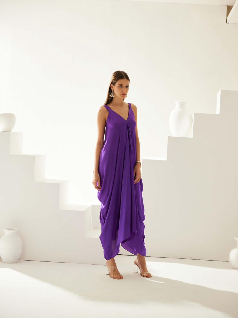 Purple satin maxi dress