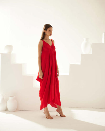 Red drape maxi dress