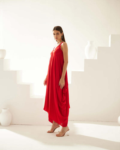 Red drape maxi dress