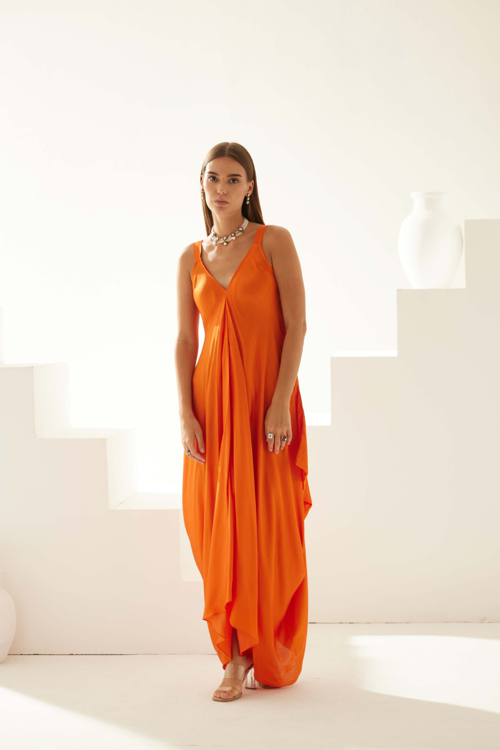 Orange drape maxi dress