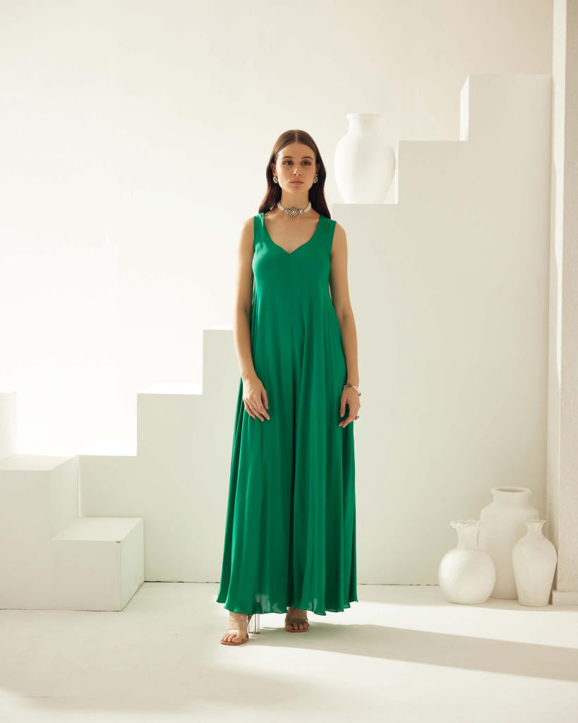 Green sleeveless jumpsuit